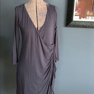 Wyeth gray stretch jersey ruffled side wrap dress